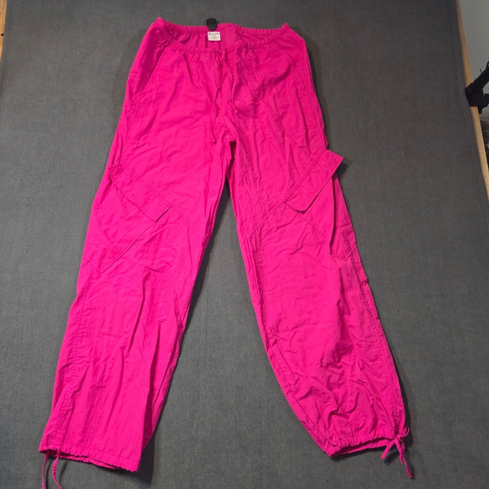 No Boundaries Cargo Pants Womens Small 4-6 Pink Y2K Nylon Drawstring Wide Leg